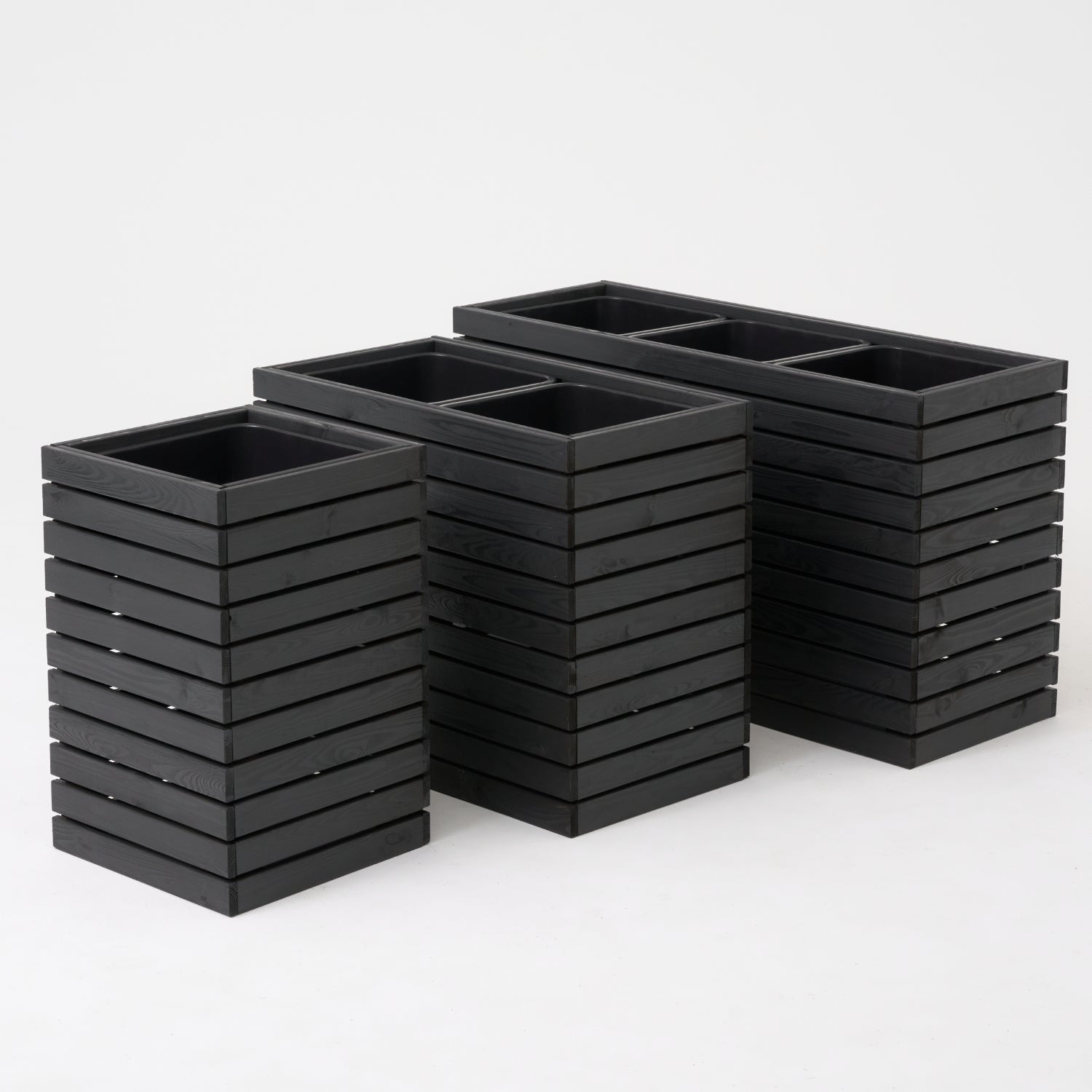 Dřevěný zahradní květináč s pergolovou mřížkou 132 cm, vložka 3x18 l, antracit 