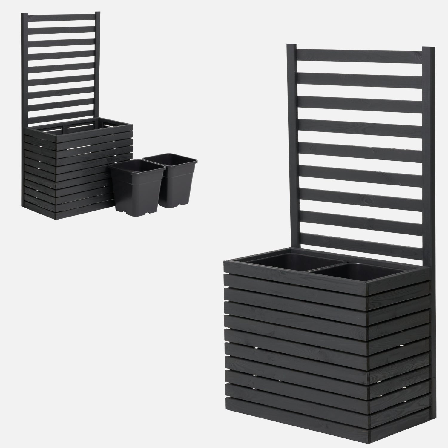 Donica ogrodowa drewniana z kratką pergola 132cm, wkład 2x18l, antracytowa