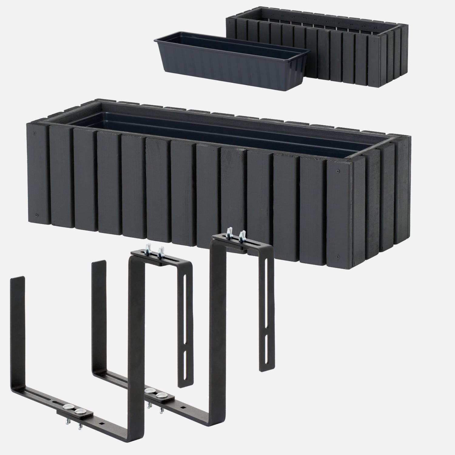 Donica balkonowa 65 cm antracyt + wkład 11 l + uchwyt balkon taras