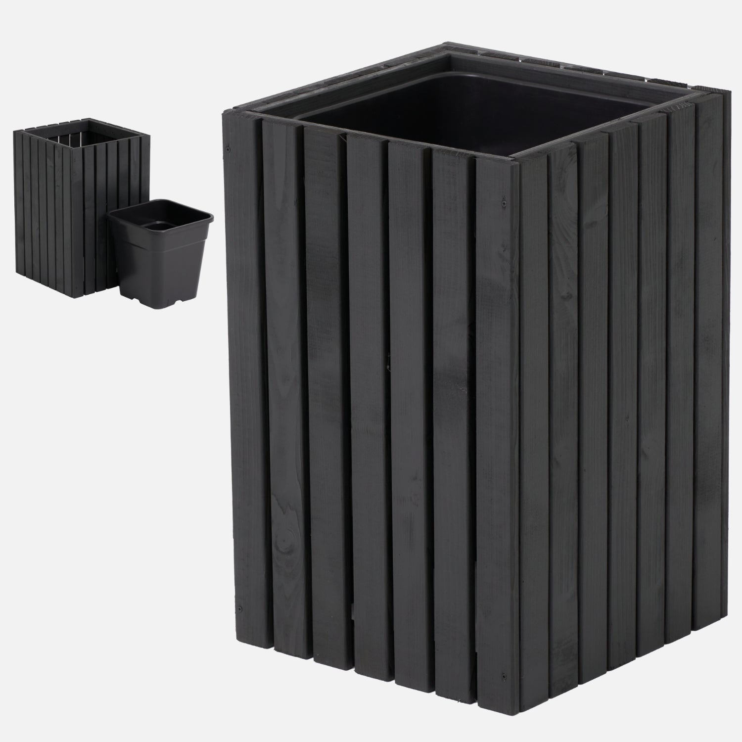 Donica czarna antracytowa ogrodowa drewniana wysoka 55cm taras balkon ogród