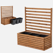 Donica ogrodowa drewniana z kratką pergola 112cm, wkład 3x18l, brązowa