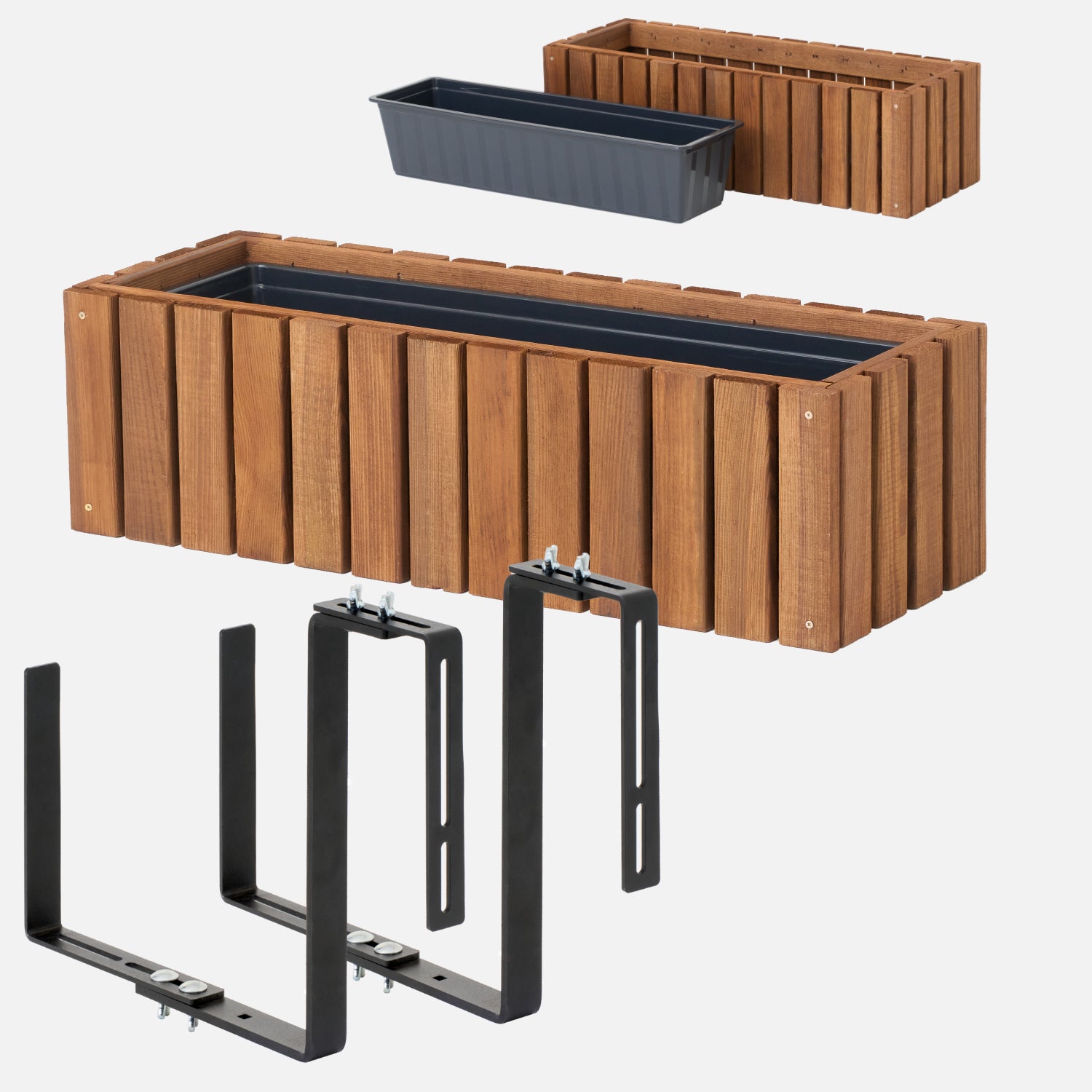 Donica balkonowa 65 cm brązowa + wkład 11 l + uchwyt balkon taras