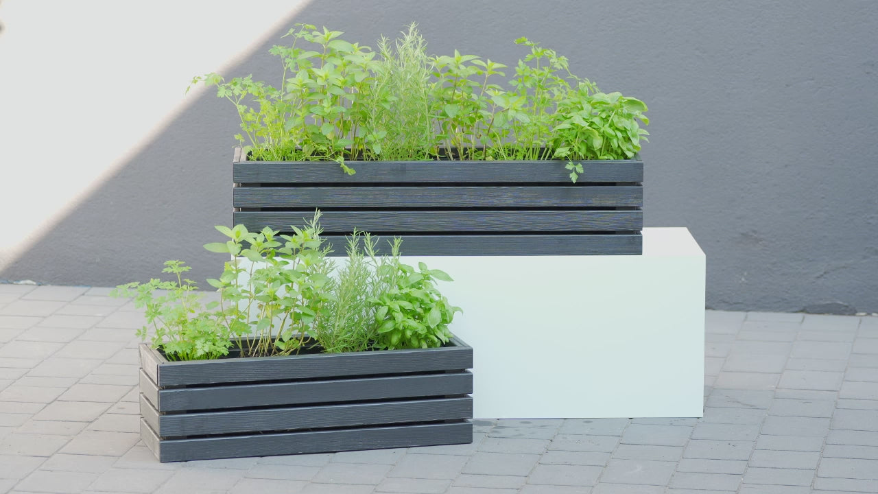 Video laden: Balkon-Blumentopf 65 cm anthrazit + 11 l Einsatz für Balkon, Terrasse und Garten 