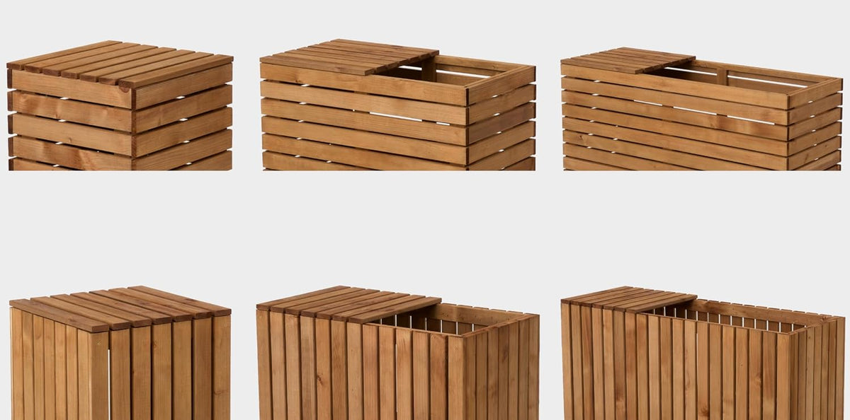 36,5 x 36,5 cm dangtis ant homerzo vazonų su lentomis ir su lamelėmis – dydžių palyginimas